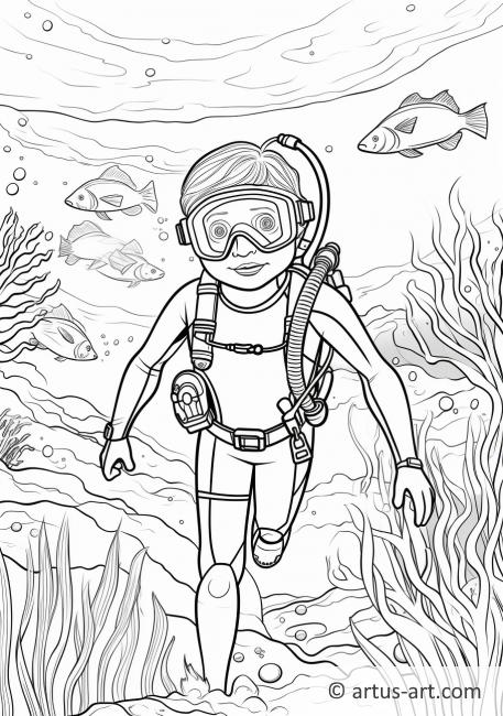 Page de coloriage d'aventure de plongée avec tuba
